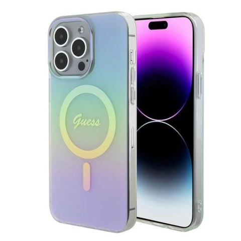 Etui Guess IML Iridescent MagSafe do iPhone 15 Pro Max - turkusowe Guess