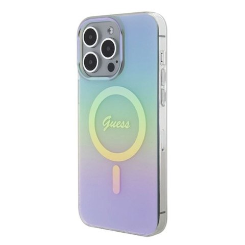 Etui Guess IML Iridescent MagSafe do iPhone 15 Pro Max - turkusowe Guess
