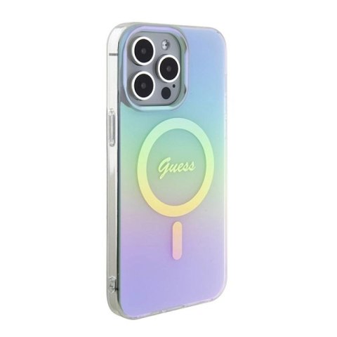 Etui Guess IML Iridescent MagSafe do iPhone 15 Pro Max - turkusowe Guess
