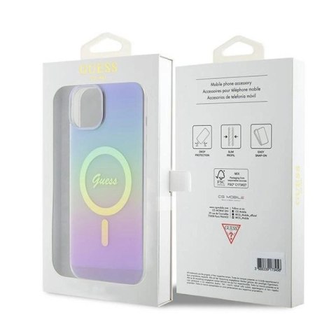 Etui Guess IML Iridescent MagSafe do iPhone 15 - fioletowe Guess