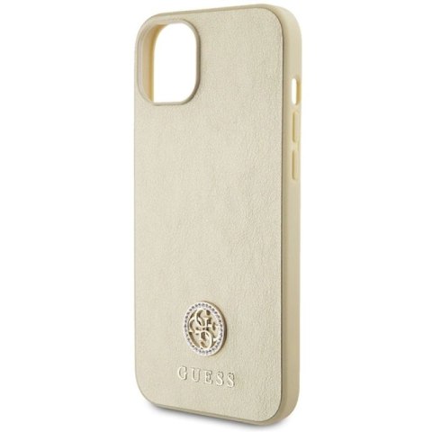 Etui Guess Leather 4G Metal Logo Strass do iPhone 15 - złote Guess