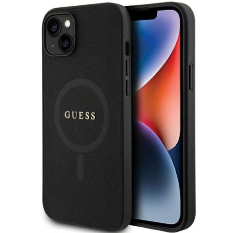 Etui Guess Saffiano MagSafe do iPhone 15 Plus - czarne Guess