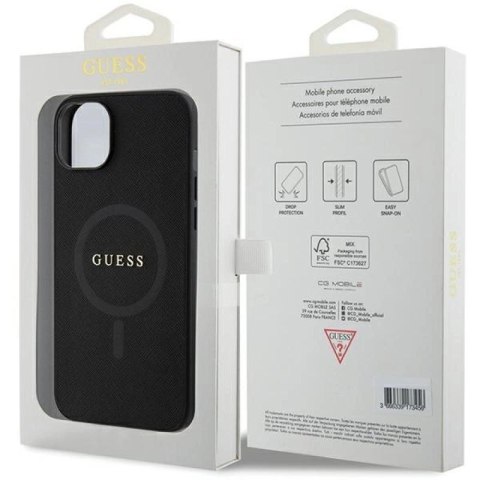 Etui Guess Saffiano MagSafe do iPhone 15 Plus - czarne Guess