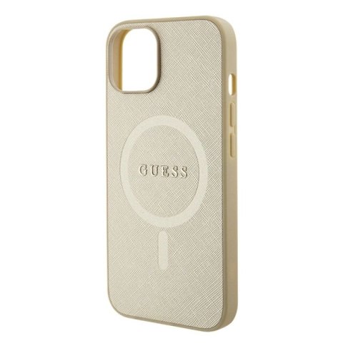 Etui Guess Saffiano MagSafe do iPhone 15 Plus - złote Guess