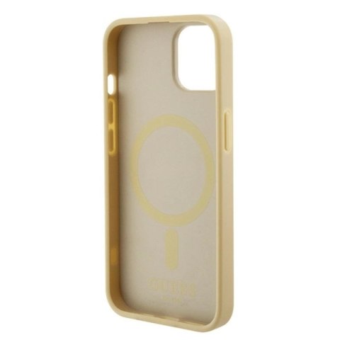 Etui Guess Saffiano MagSafe do iPhone 15 Plus - złote Guess