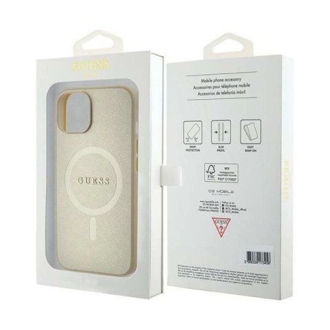 Etui Guess Saffiano MagSafe do iPhone 15 Plus - złote Guess
