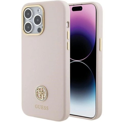 Etui Guess Silicone Logo Strass 4G na iPhone 15 Pro Max - różowe Guess