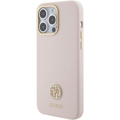 Etui Guess Silicone Logo Strass 4G na iPhone 15 Pro Max - różowe Guess