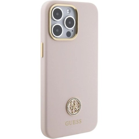 Etui Guess Silicone Logo Strass 4G na iPhone 15 Pro Max - różowe Guess