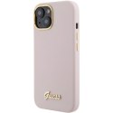 Etui Guess Silicone Script Metal Logo & Frame do iPhone 15 - różowe Guess