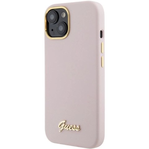 Etui Guess Silicone Script Metal Logo & Frame do iPhone 15 - różowe Guess