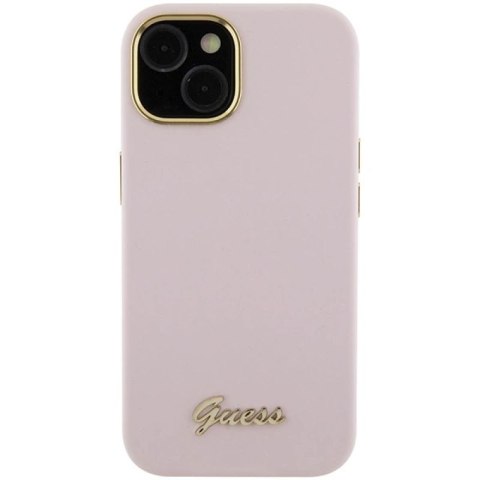 Etui Guess Silicone Script Metal Logo & Frame do iPhone 15 - różowe Guess