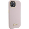 Etui Guess Silicone Script Metal Logo & Frame do iPhone 15 - różowe Guess