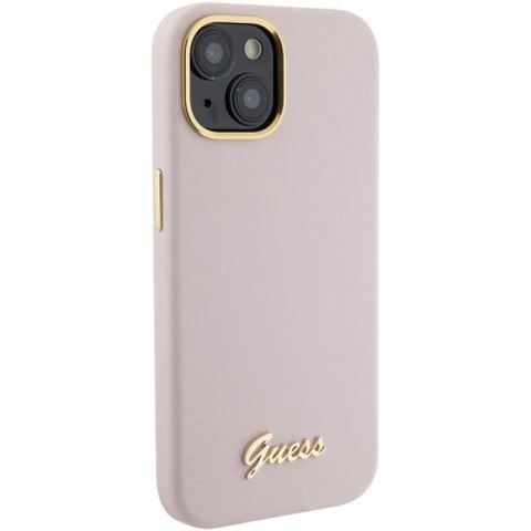 Etui Guess Silicone Script Metal Logo & Frame do iPhone 15 - różowe Guess