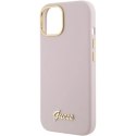 Etui Guess Silicone Script Metal Logo & Frame do iPhone 15 - różowe Guess