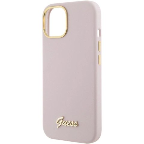 Etui Guess Silicone Script Metal Logo & Frame do iPhone 15 - różowe Guess
