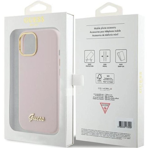 Etui Guess Silicone Script Metal Logo & Frame do iPhone 15 - różowe Guess