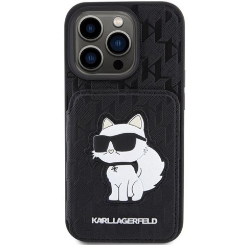 Etui Karl Lagerfeld Saffiano Cardslots and Stand Monogram Choupette do iPhone 15 Pro - czarne Karl Lagerfeld