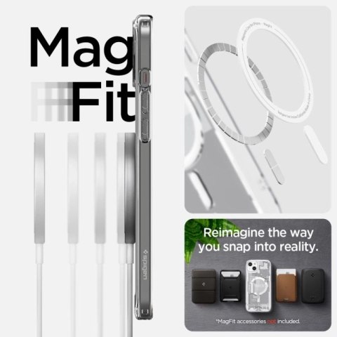 Etui Spigen Ultra Hybrid Mag z MagSafe na iPhone 15 Plus - białe (wzór Zero One) Spigen
