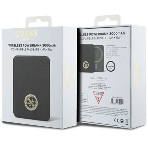 Powerbank indukcyjny Guess MagSafe 4G Strassed Metal Logo 5W 3000mAh - czarny Guess