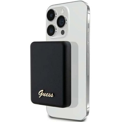 Powerbank indukcyjny Guess MagSafe Metal Script Logo 5W 3000mAh - czarny Guess