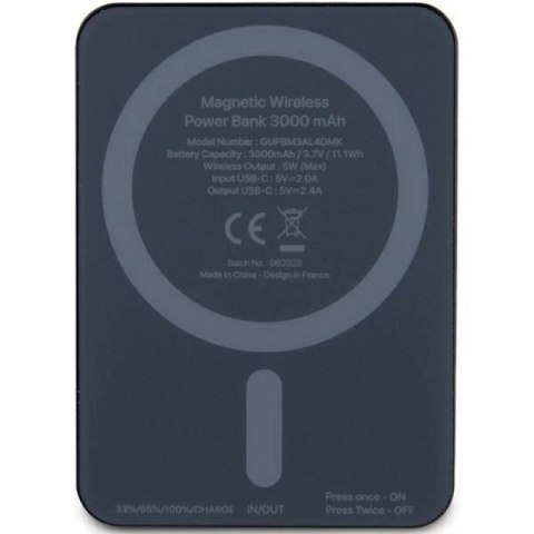 Powerbank indukcyjny Guess MagSafe Metal Script Logo 5W 3000mAh - czarny Guess