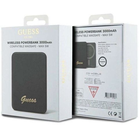 Powerbank indukcyjny Guess MagSafe Metal Script Logo 5W 3000mAh - czarny Guess