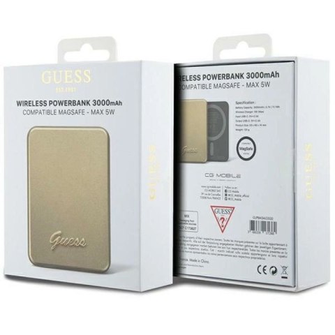 Powerbank indukcyjny Guess MagSafe Metal Script Logo 5W 3000mAh - złoty Guess