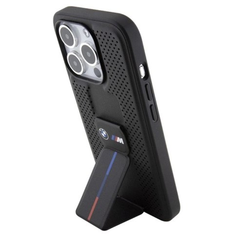 Etui BMW Grip Stand Smooth & Perforated na iPhone 15 Pro - czarne BMW