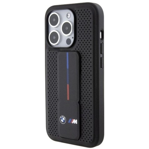 Etui BMW Grip Stand Smooth & Perforated na iPhone 15 Pro - czarne BMW