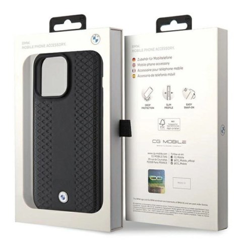 Etui BMW Leather Diamond Pattern na iPhone 15 Pro - czarne BMW