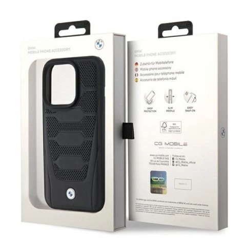 Etui BMW Leather Seats Pattern na iPhone 15 Pro Max - czarne BMW