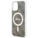 Etui Guess IML 4G MagSafe na iPhone 15 Plus - brązowe Guess