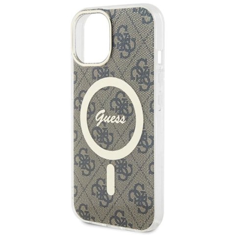 Etui Guess IML 4G MagSafe na iPhone 15 Plus - brązowe Guess