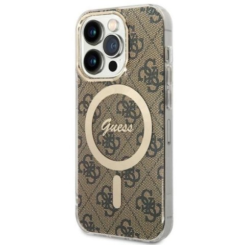 Etui Guess IML 4G MagSafe na iPhone 15 Pro - brązowe Guess