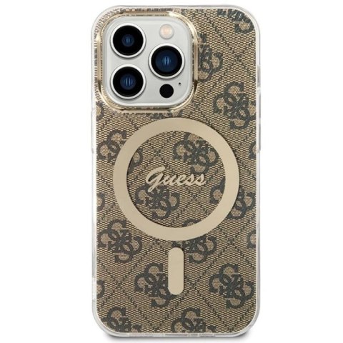 Etui Guess IML 4G MagSafe na iPhone 15 Pro - brązowe Guess
