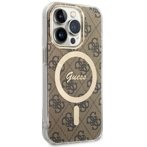 Etui Guess IML 4G MagSafe na iPhone 15 Pro - brązowe Guess