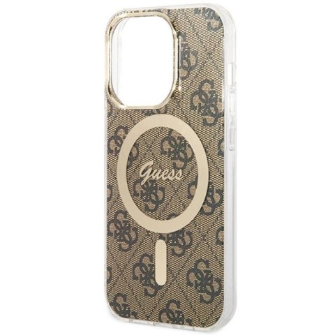 Etui Guess IML 4G MagSafe na iPhone 15 Pro - brązowe Guess