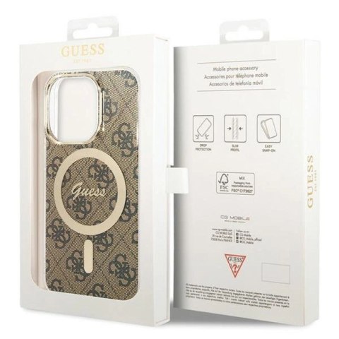 Etui Guess IML 4G MagSafe na iPhone 15 Pro - brązowe Guess