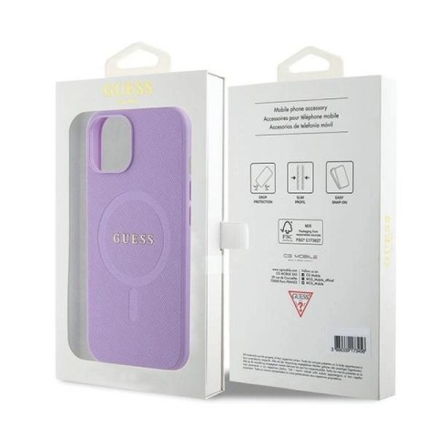 Etui Guess Saffiano MagSafe do iPhone 15 Plus - fioletowe Guess