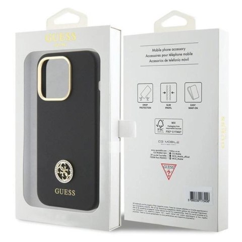 Etui Guess Silicone Logo Strass 4G do iPhone 15 Pro - czarne Guess