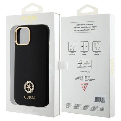 Etui Guess Silicone Logo Strass 4G do iPhone 15 - czarne Guess