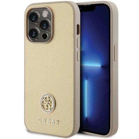 Etui Guess Strass Metal Logo do iPhone 15 Pro - złote Guess