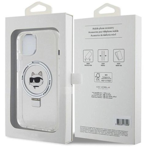 Etui Karl Lagerfeld Ring Stand Choupette Head MagSafe do iPhone 15 Plus - białe Karl Lagerfeld