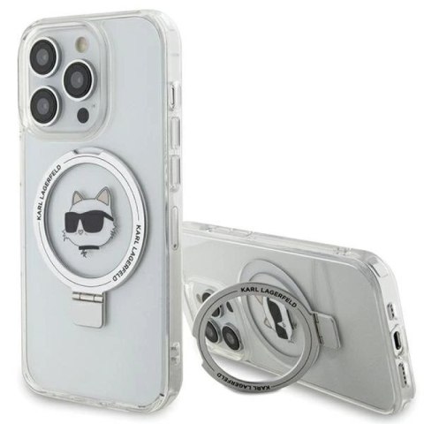 Etui Karl Lagerfeld Ring Stand Choupette Head MagSafe do iPhone 15 Pro - białe Karl Lagerfeld