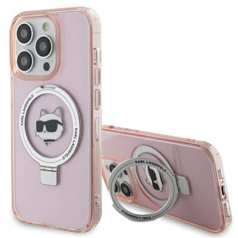 Etui Karl Lagerfeld Ring Stand Choupette Head MagSafe do iPhone 15 Pro - różowe Karl Lagerfeld