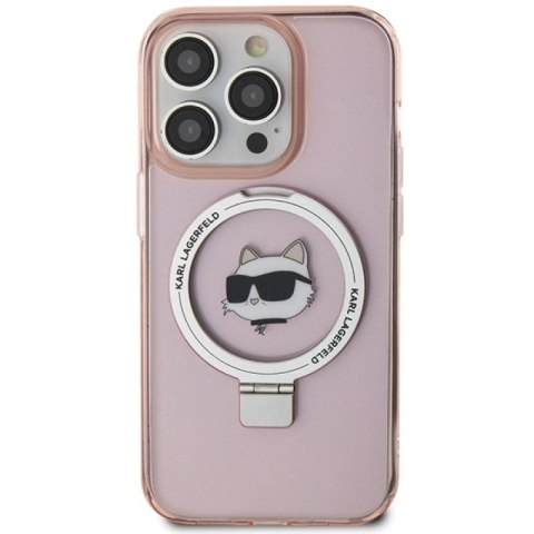 Etui Karl Lagerfeld Ring Stand Choupette Head MagSafe do iPhone 15 Pro - różowe Karl Lagerfeld