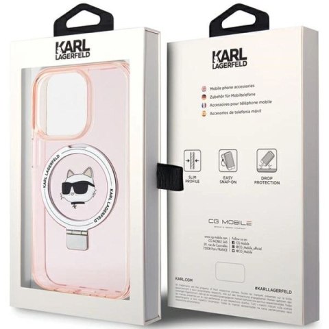 Etui Karl Lagerfeld Ring Stand Choupette Head MagSafe do iPhone 15 Pro - różowe Karl Lagerfeld