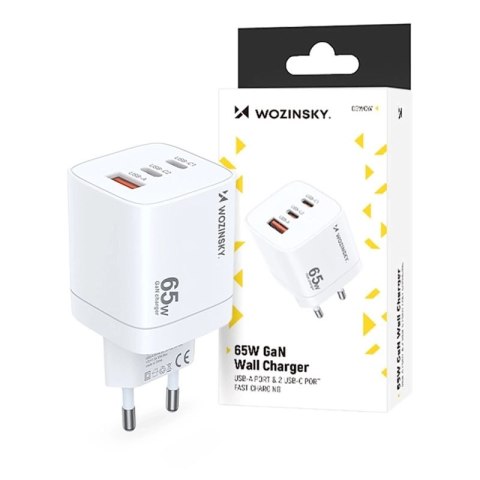 Ładowarka sieciowa GaN Wozinsky CGWCW 65W USB-A / 2 x USB-C - biała Wozinsky