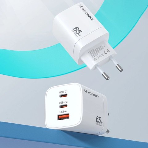 Ładowarka sieciowa GaN Wozinsky CGWCW 65W USB-A / 2 x USB-C - biała Wozinsky